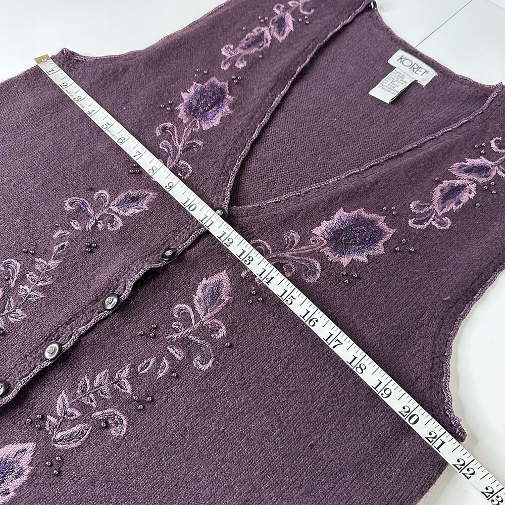 Koret Embroidered Sweater Vest Sz M Purple Dark Academia‎ Preppy Professor Vtg - Picture 7 of 15